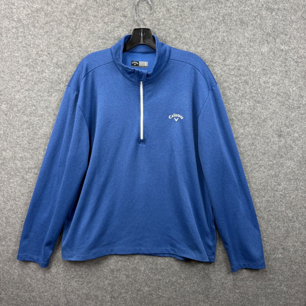 Callaway‎ Mens XL Blue Quarter Zip Pullover Textured Golf Sweater Mock Neck Logo